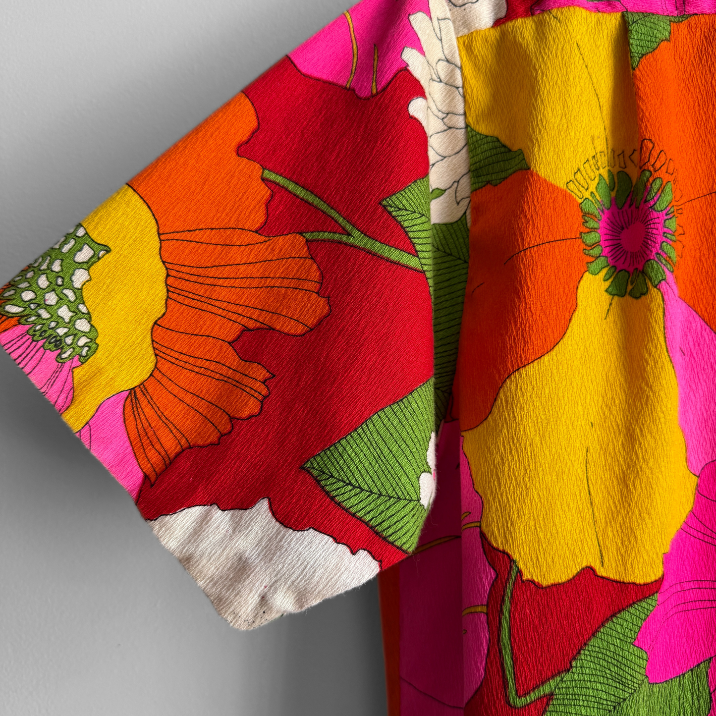 1960s Pink & Orange Floral Barkcloth Hawaiian Shirt