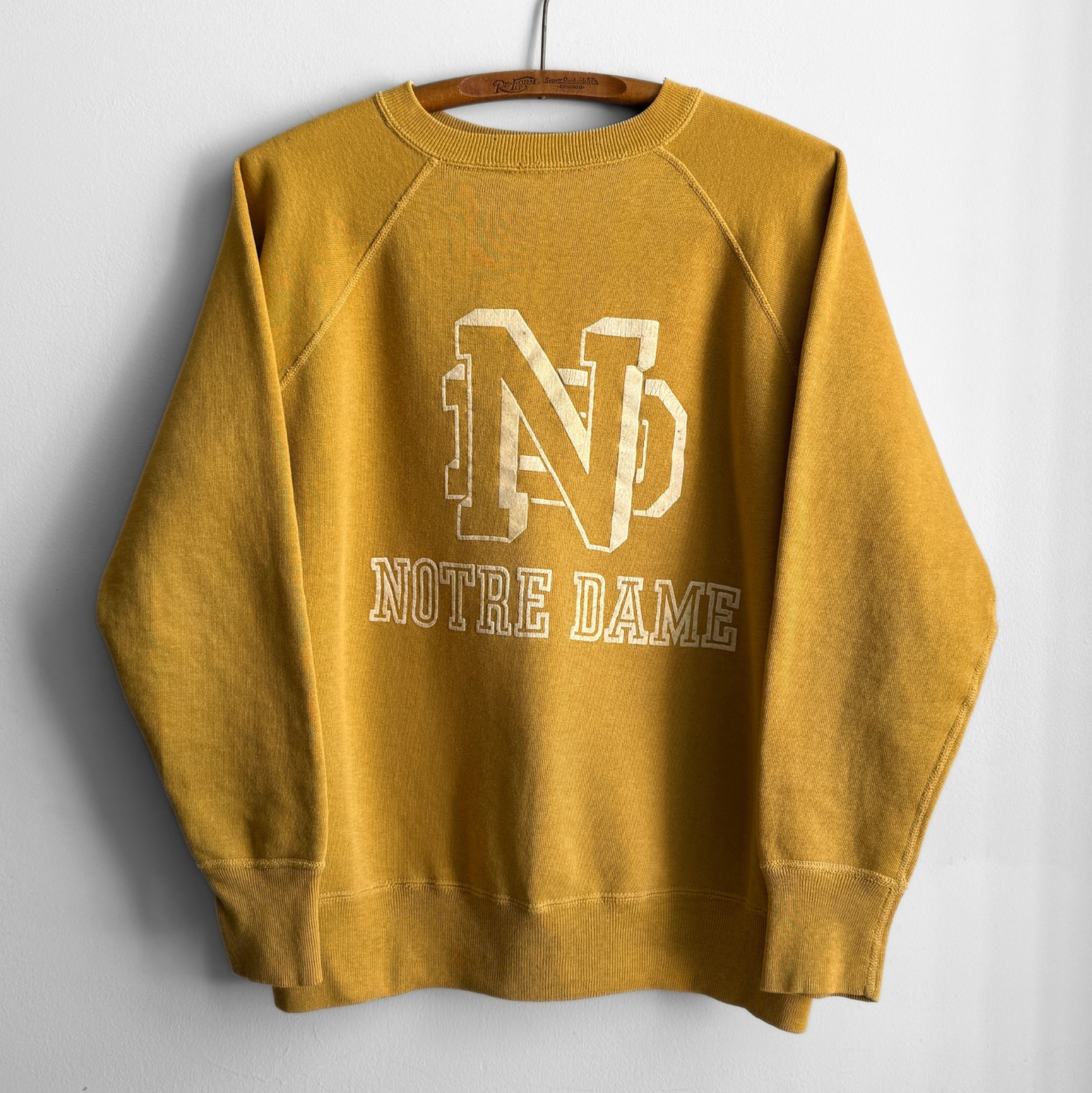 1960s Notre Dame Yellow Flock Print Sweatshirt