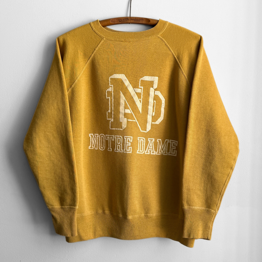 1960s Notre Dame Yellow Flock Print Sweatshirt