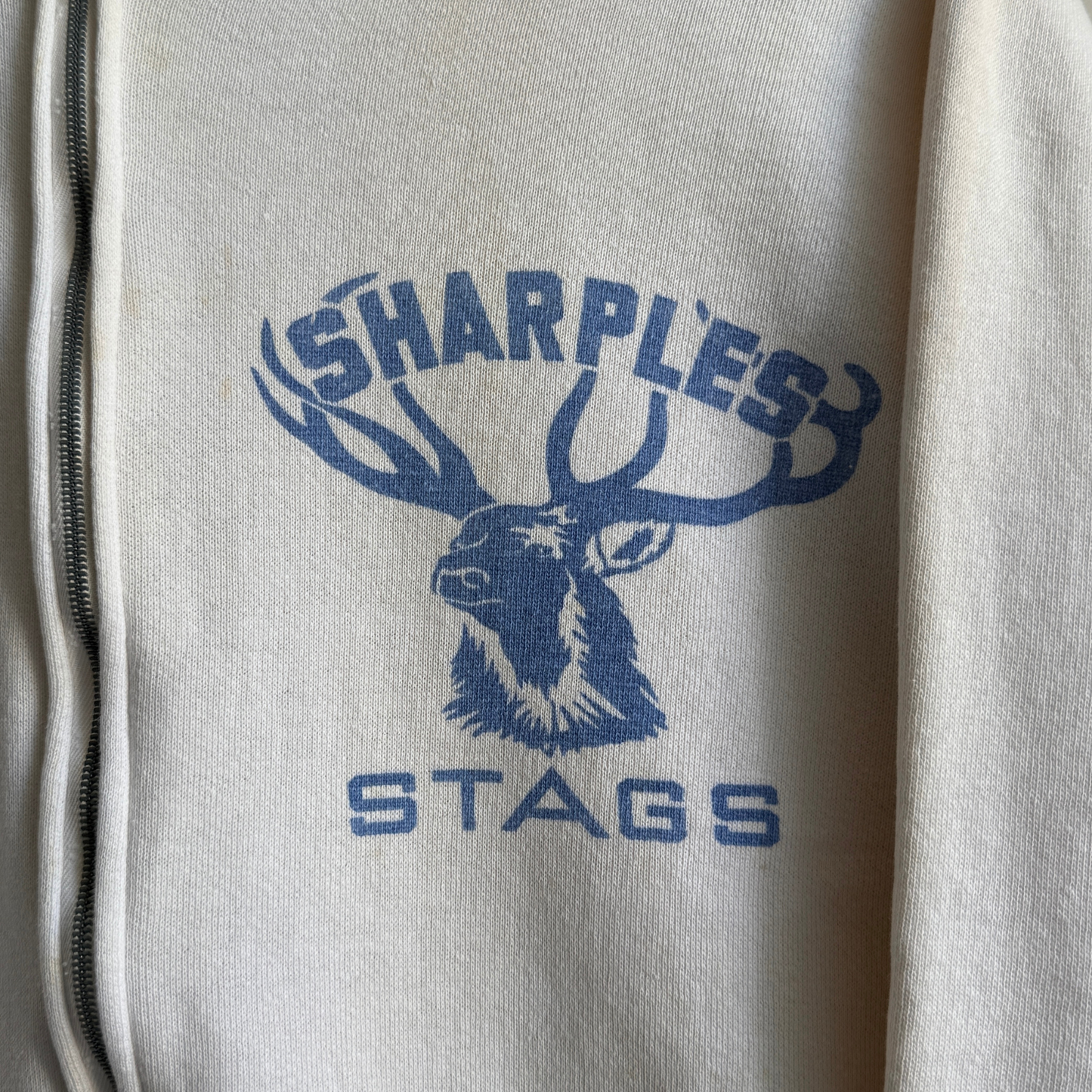 1960s Sharples Stags White Zip Up Sweatshirt