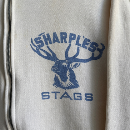 1960s Sharples Stags White Zip Up Sweatshirt