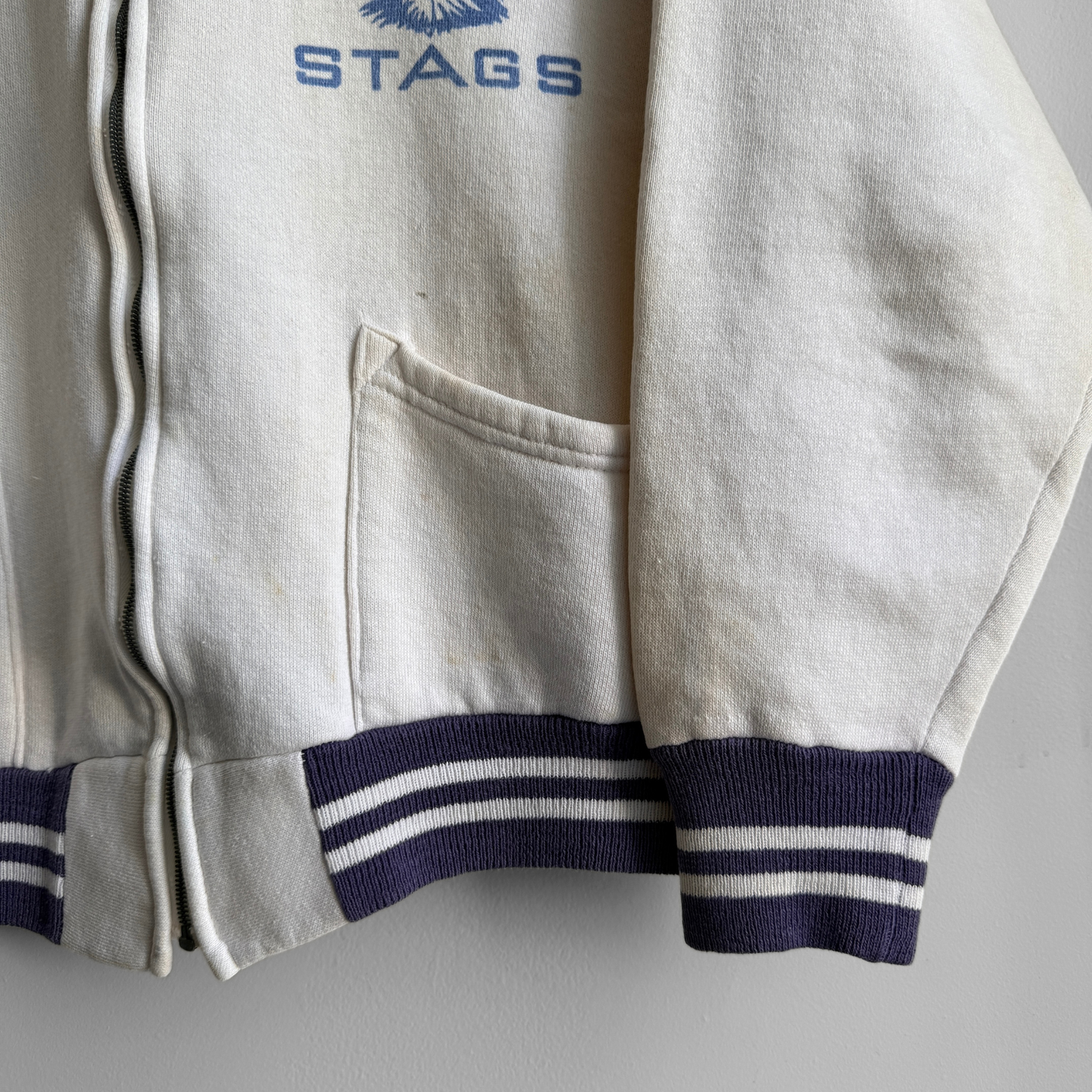 1960s Sharples Stags White Zip Up Sweatshirt