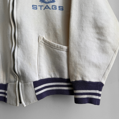 1960s Sharples Stags White Zip Up Sweatshirt