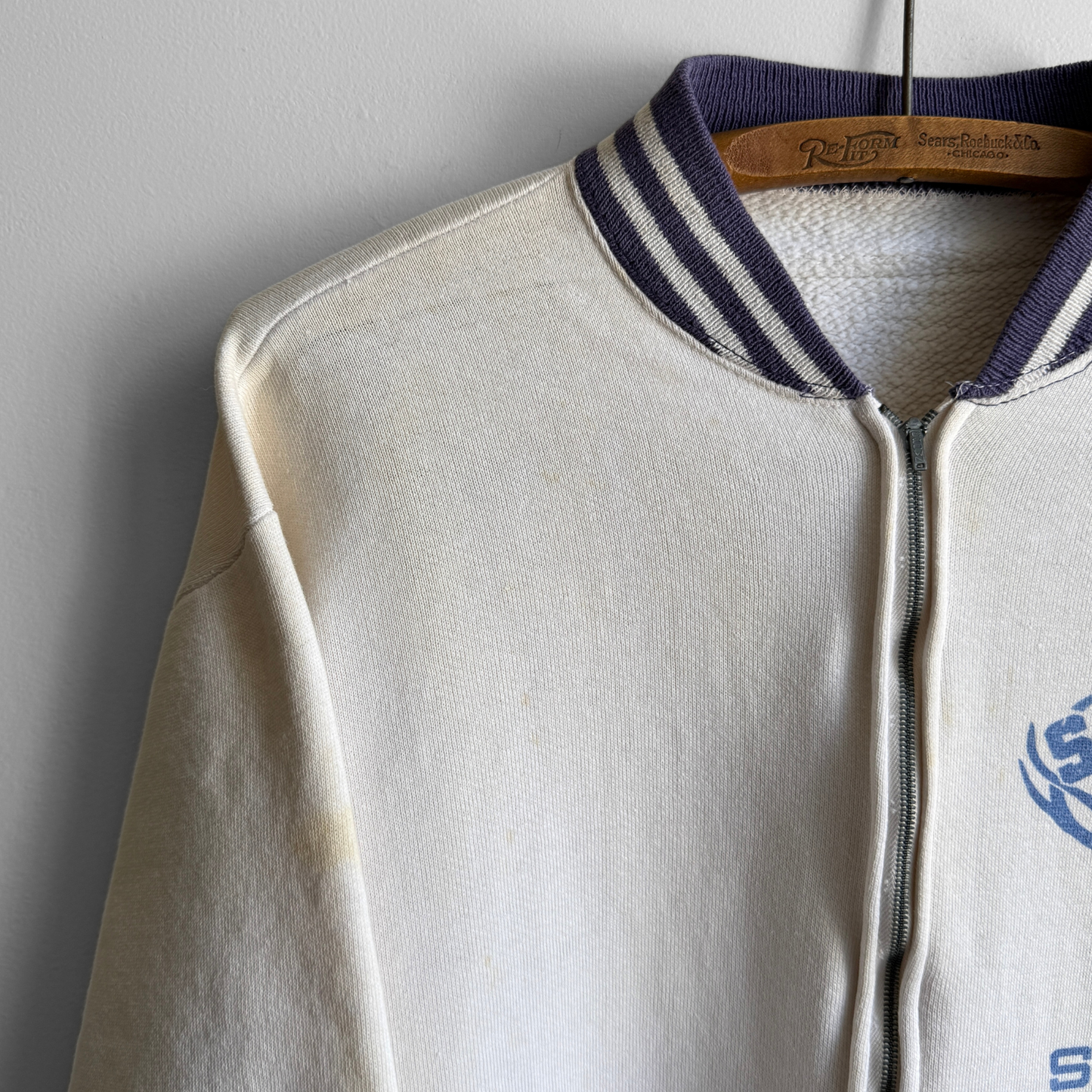 1960s Sharples Stags White Zip Up Sweatshirt