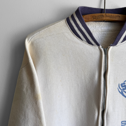 1960s Sharples Stags White Zip Up Sweatshirt
