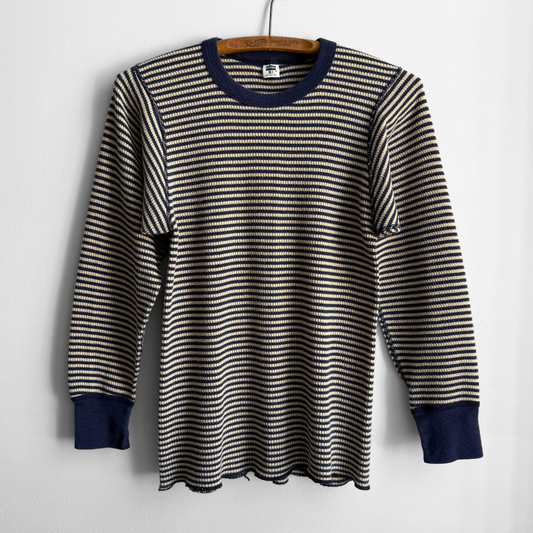 1980s Striped Waffle Knit Thermal Long Sleeve