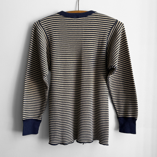 1980s Striped Waffle Knit Thermal Long Sleeve