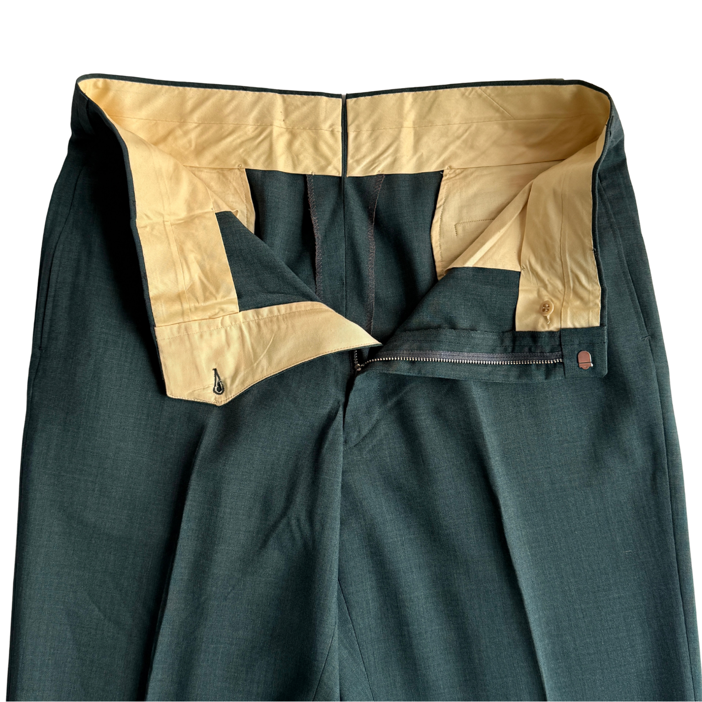 1960s Dark Green Sharkskin Dress Pants (35)