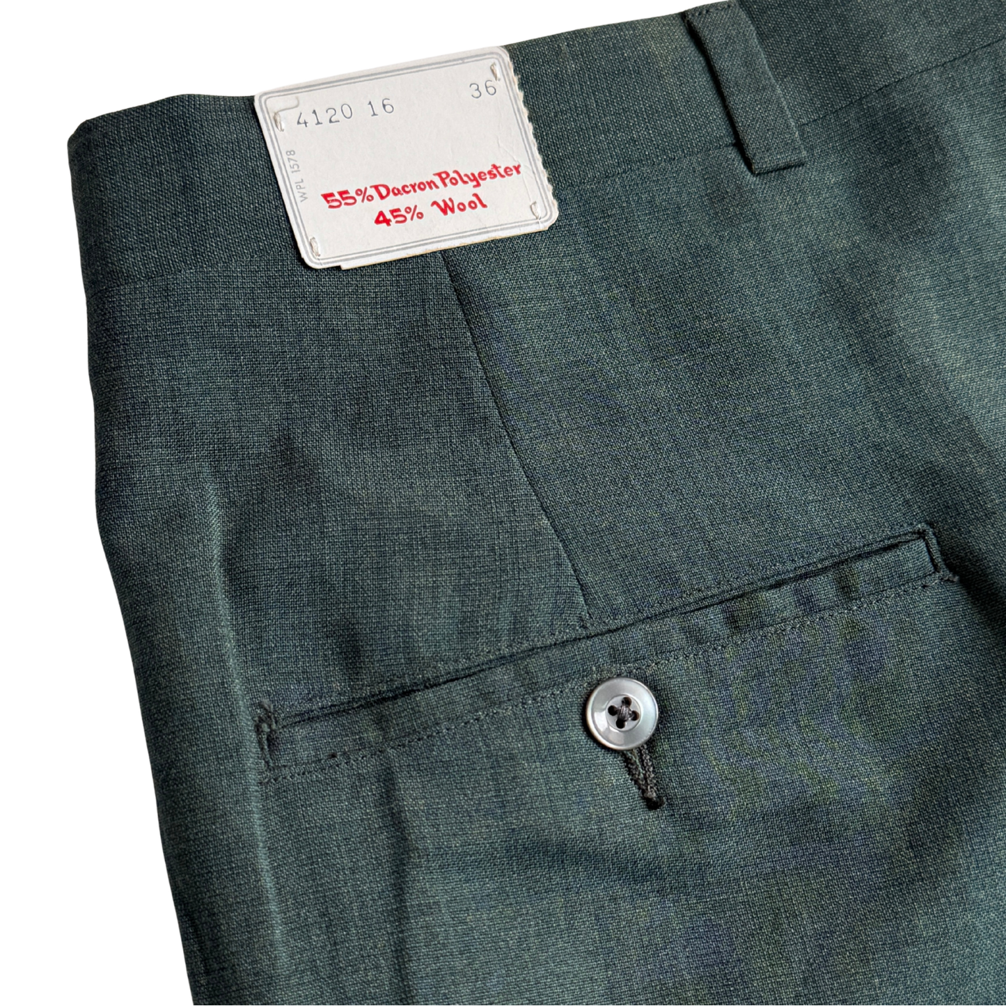 1960s Dark Green Sharkskin Dress Pants (35)