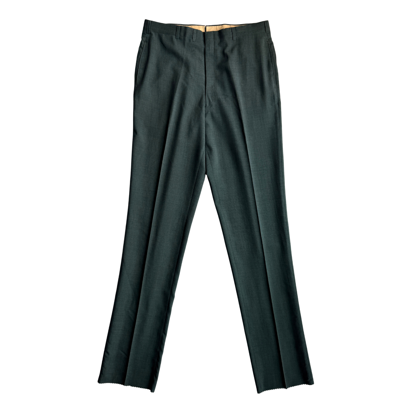 1960s Dark Green Sharkskin Dress Pants (34)