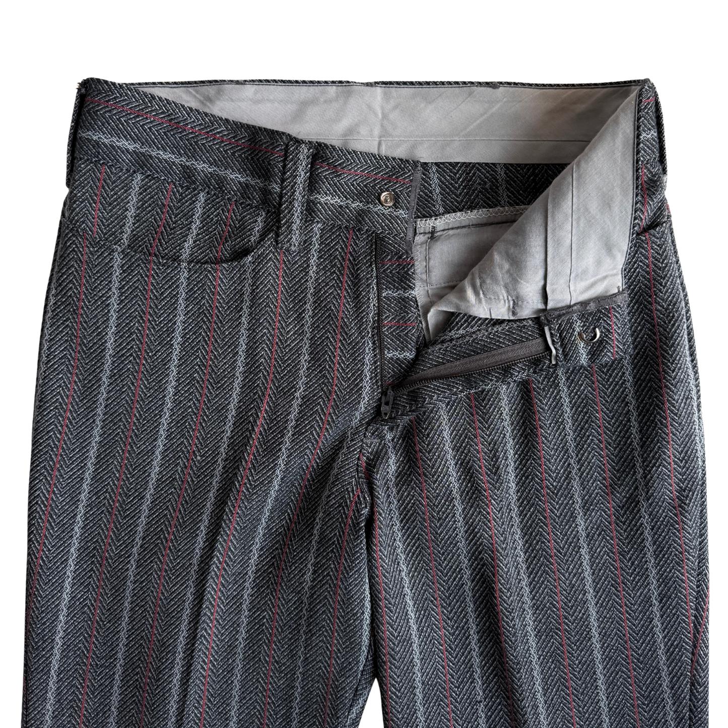 1970s Dark Grey Striped Mod Pants (30)