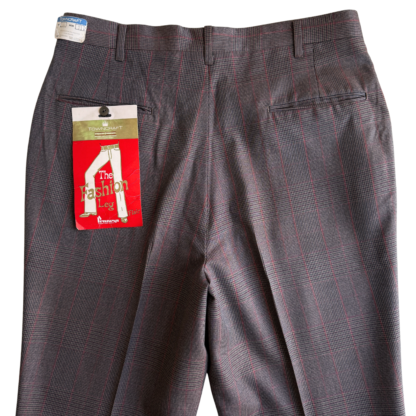 1970s Grey Glen Check Flair Pants (34)