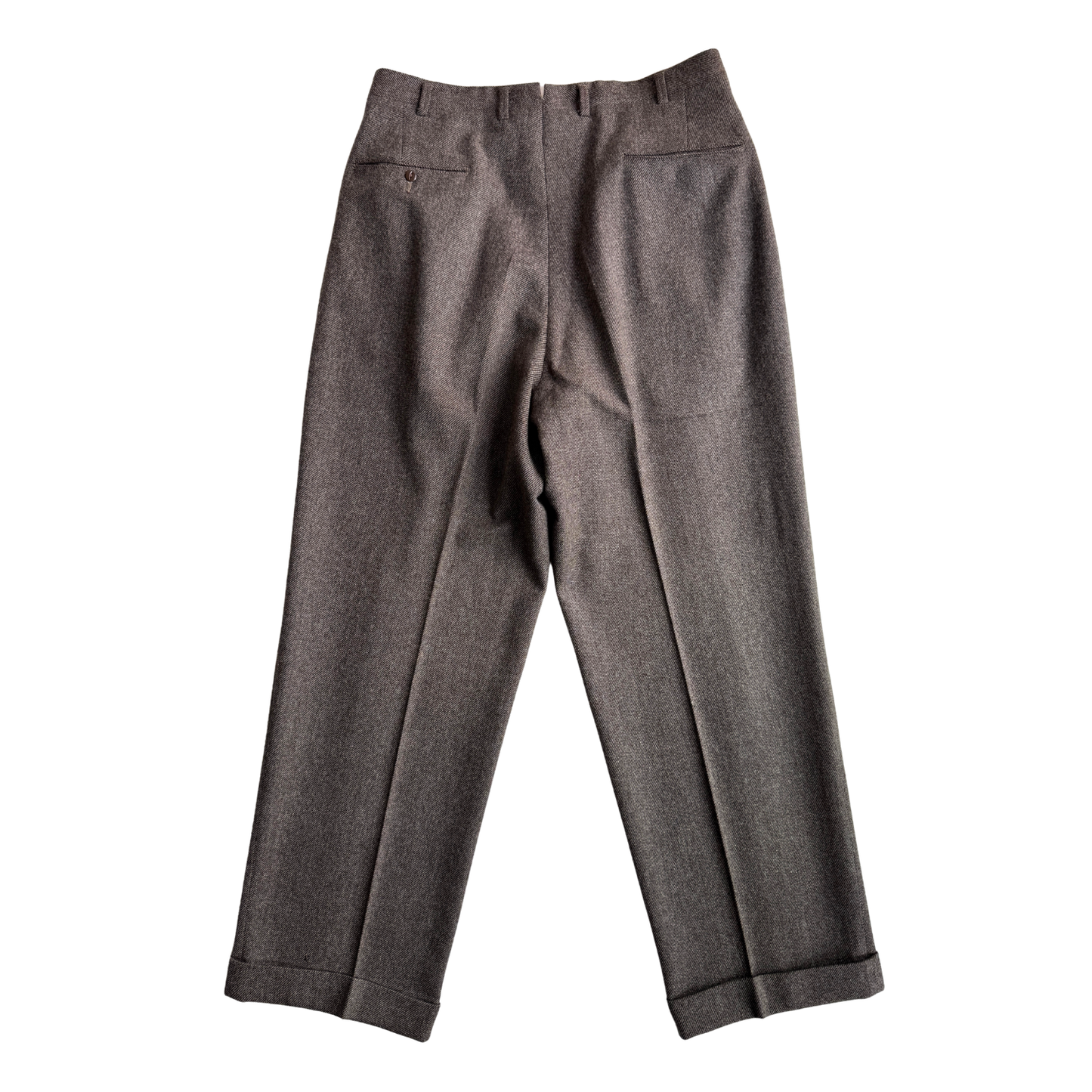 1950s Brown & Grey Twill Wool Pleated Dress Pants (32)