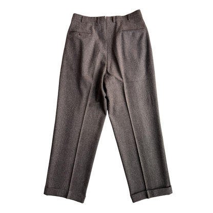 1950s Brown & Grey Twill Wool Pleated Dress Pants (32)