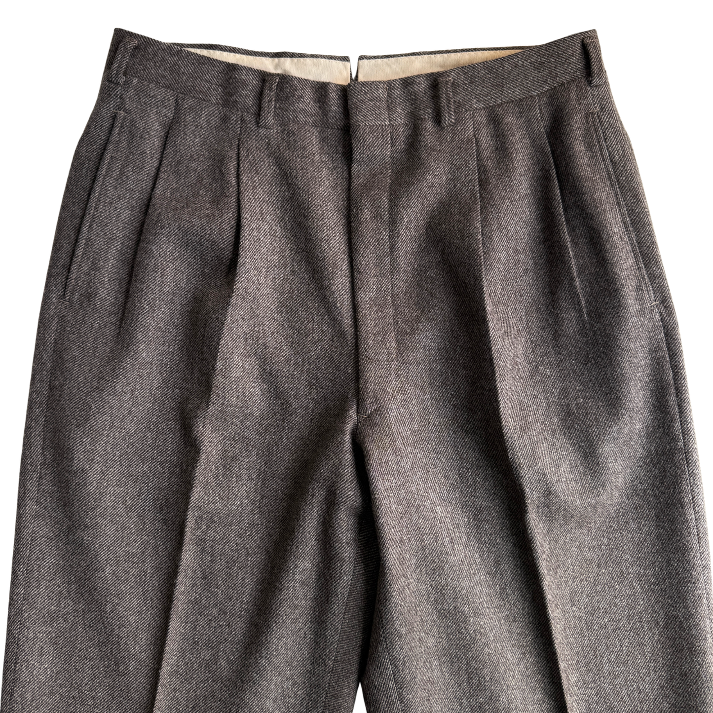 1950s Brown & Grey Twill Wool Pleated Dress Pants (32)