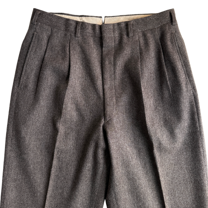 1950s Brown & Grey Twill Wool Pleated Dress Pants (32)