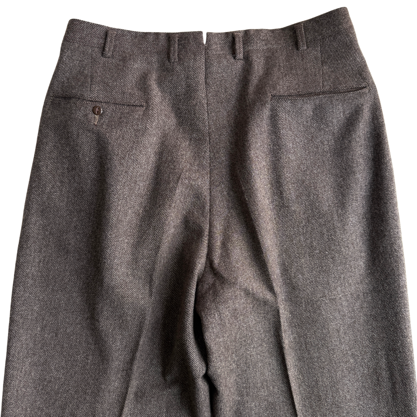 1950s Brown & Grey Twill Wool Pleated Dress Pants (32)
