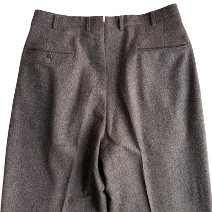 1950s Brown & Grey Twill Wool Pleated Dress Pants (32)
