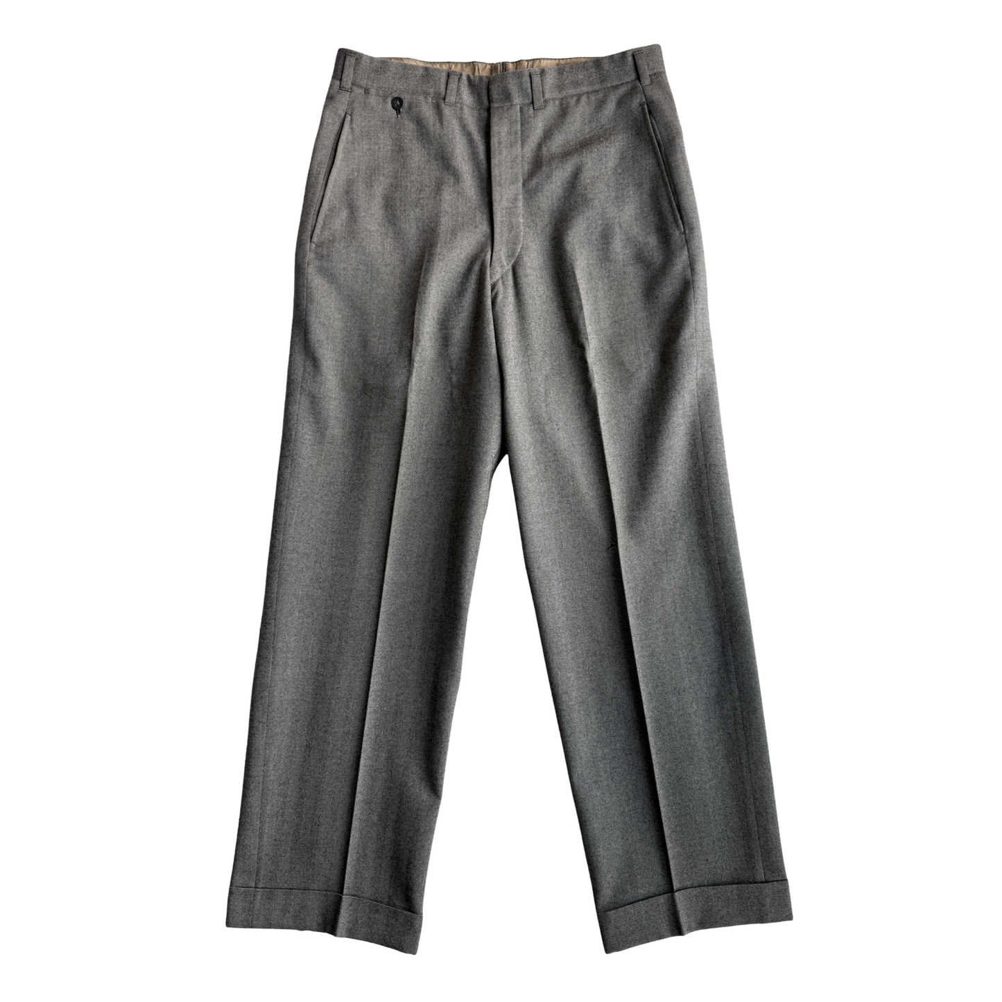 1950s Grey Herringbone Wool Dress Pants (31)