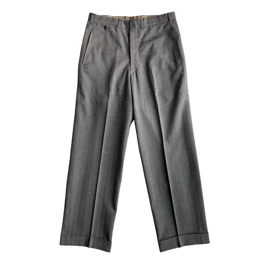 1950s Grey Herringbone Wool Dress Pants (31)