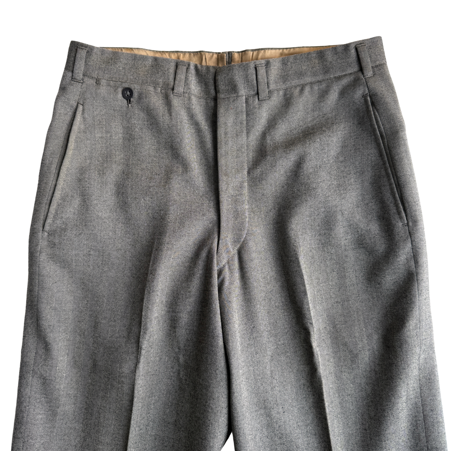 1950s Grey Herringbone Wool Dress Pants (31)