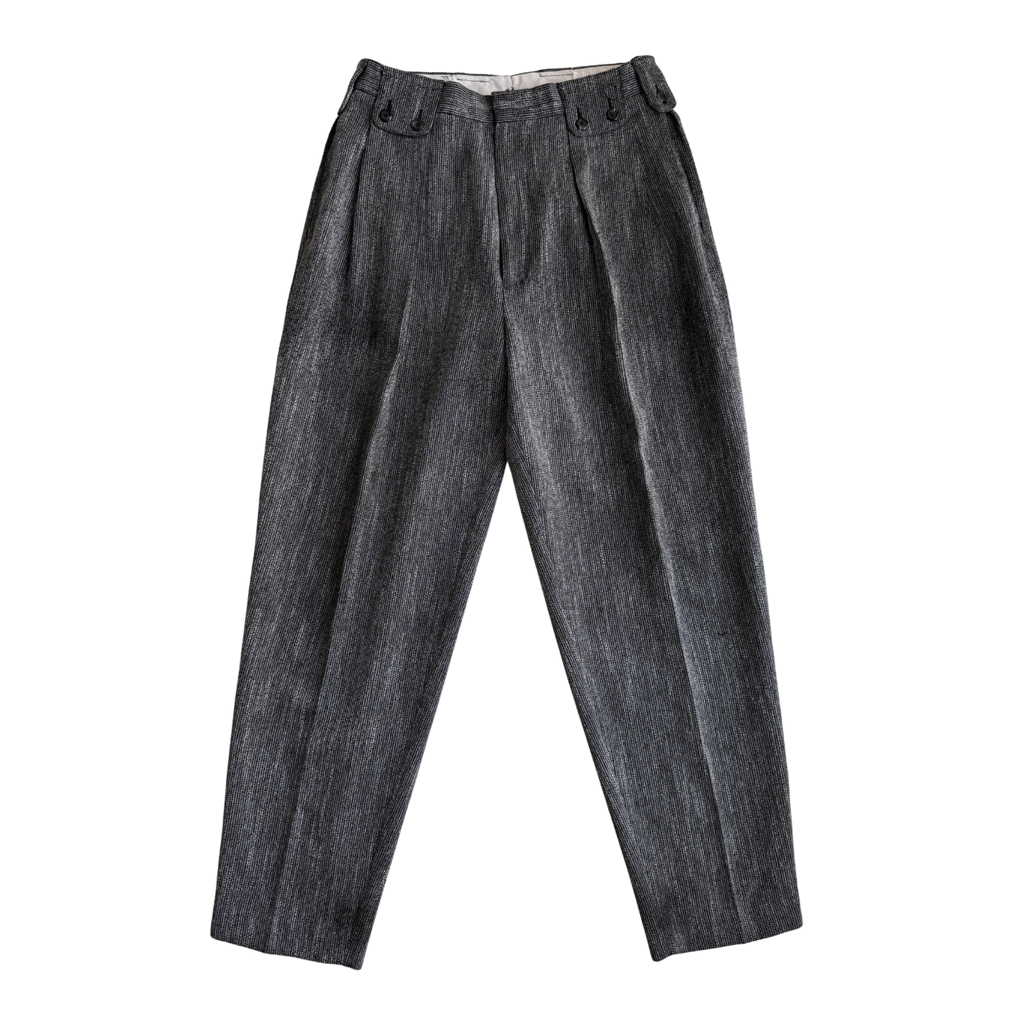 1980s Dark Grey Speckled Pleated Dress Pants (31)