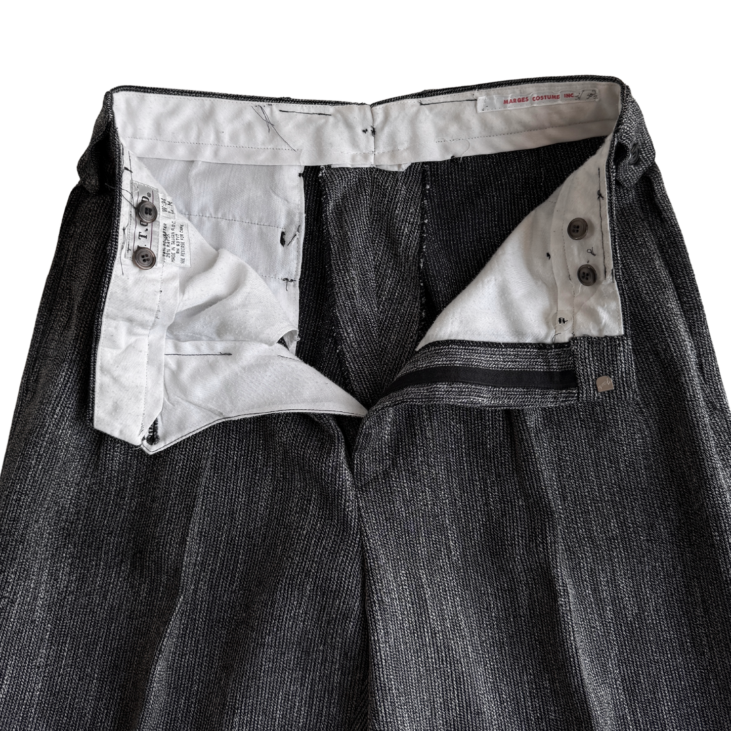 1980s Dark Grey Speckled Pleated Dress Pants (31)
