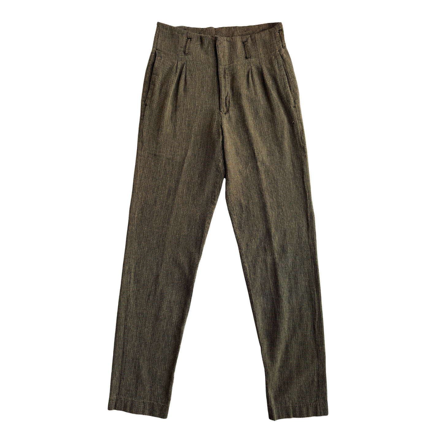 1980s Yellow & Black Herringbone Pleated Dress Pants (31)