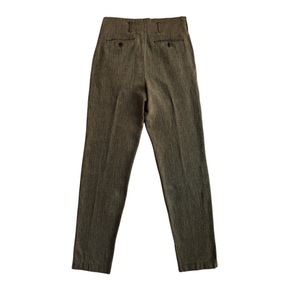 1980s Yellow & Black Herringbone Pleated Dress Pants (31)