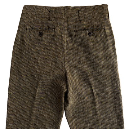 1980s Yellow & Black Herringbone Pleated Dress Pants (31)