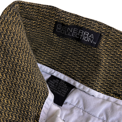 1980s Yellow & Black Herringbone Pleated Dress Pants (31)
