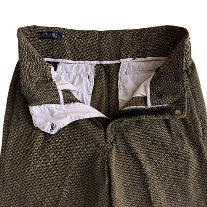 1980s Yellow & Black Herringbone Pleated Dress Pants (31)