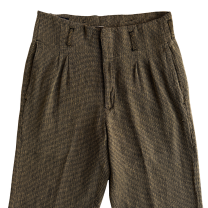 1980s Yellow & Black Herringbone Pleated Dress Pants (31)