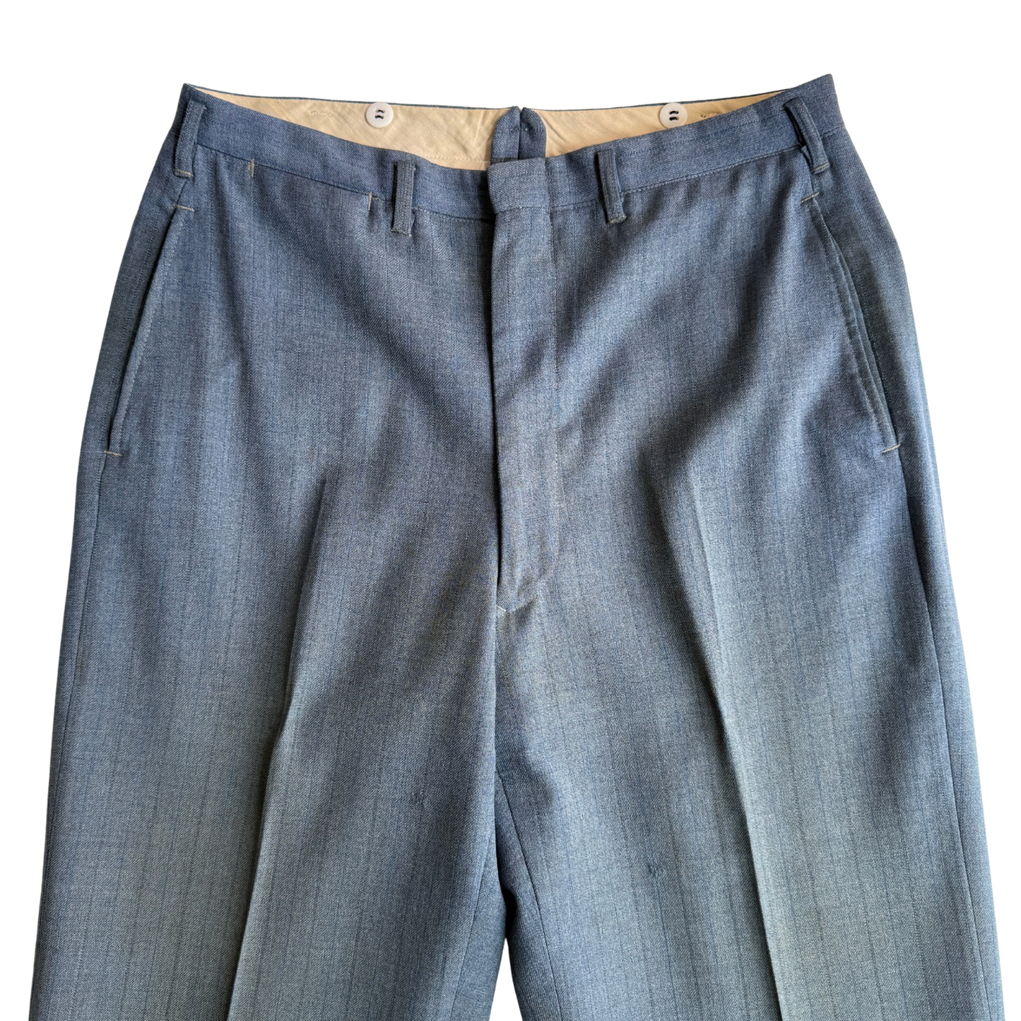 1940s Light Blue Striped Wool Dress Pants (33)