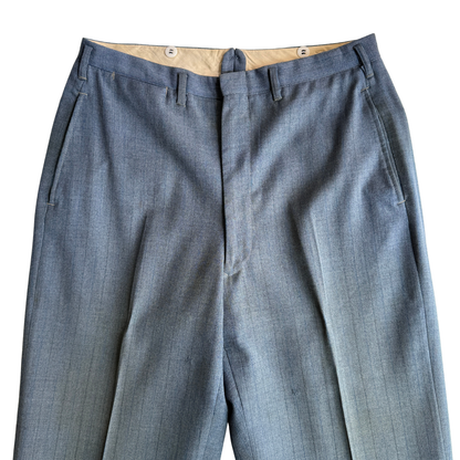 1940s Light Blue Striped Wool Dress Pants (33)