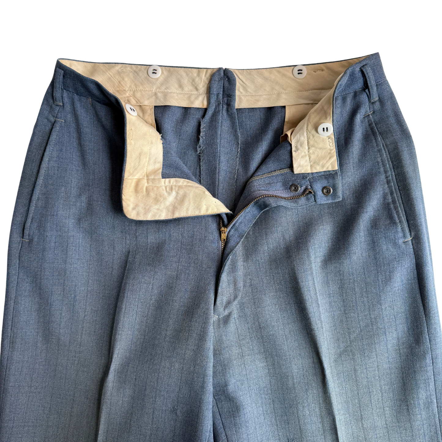 1940s Light Blue Striped Wool Dress Pants (33)