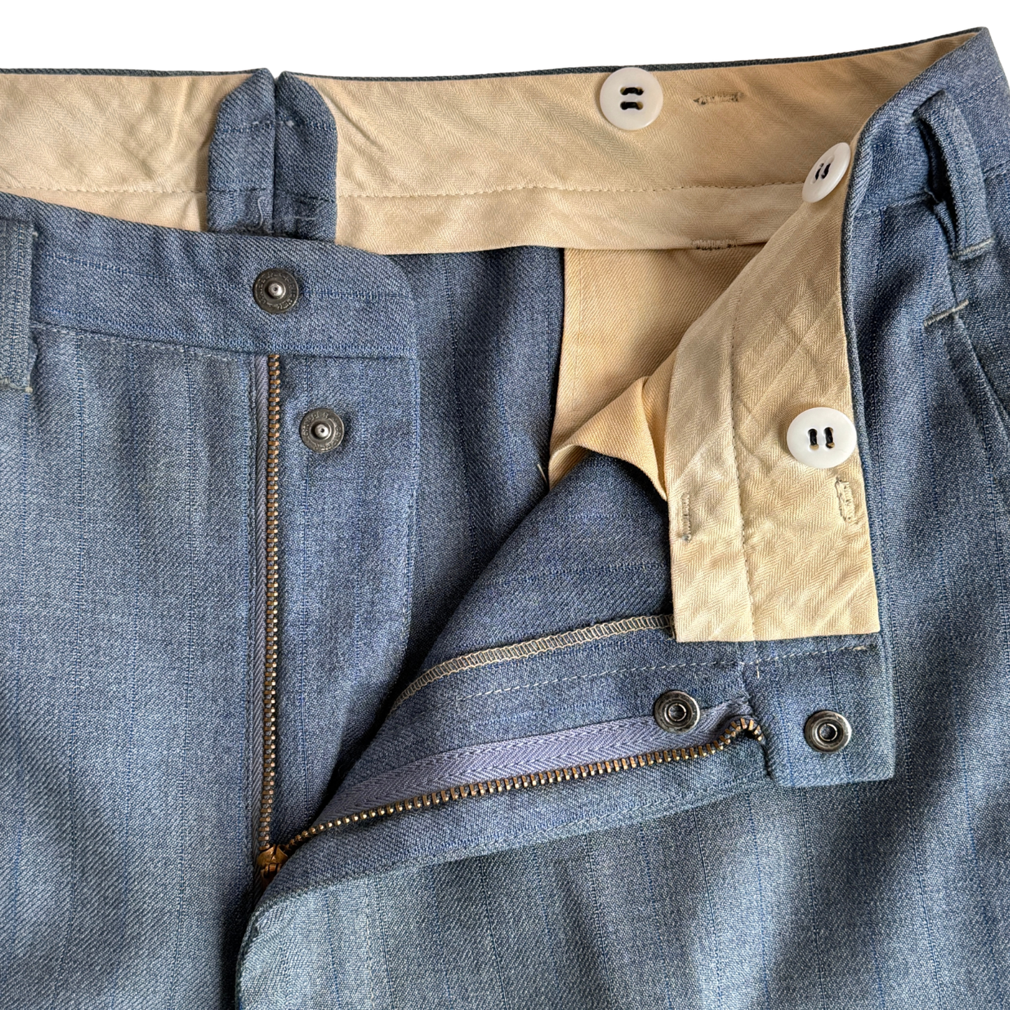 1940s Light Blue Striped Wool Dress Pants (33)