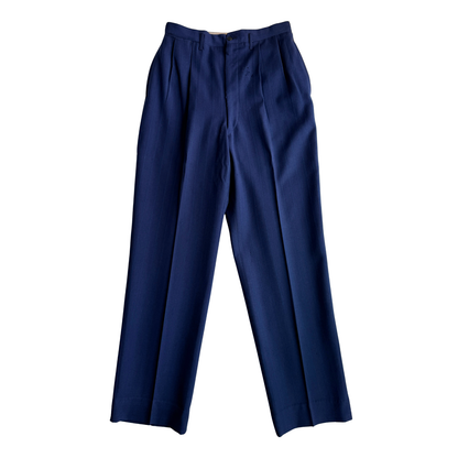 1940s Dark Blue Striped Wool Pleated Dress Pants (30)