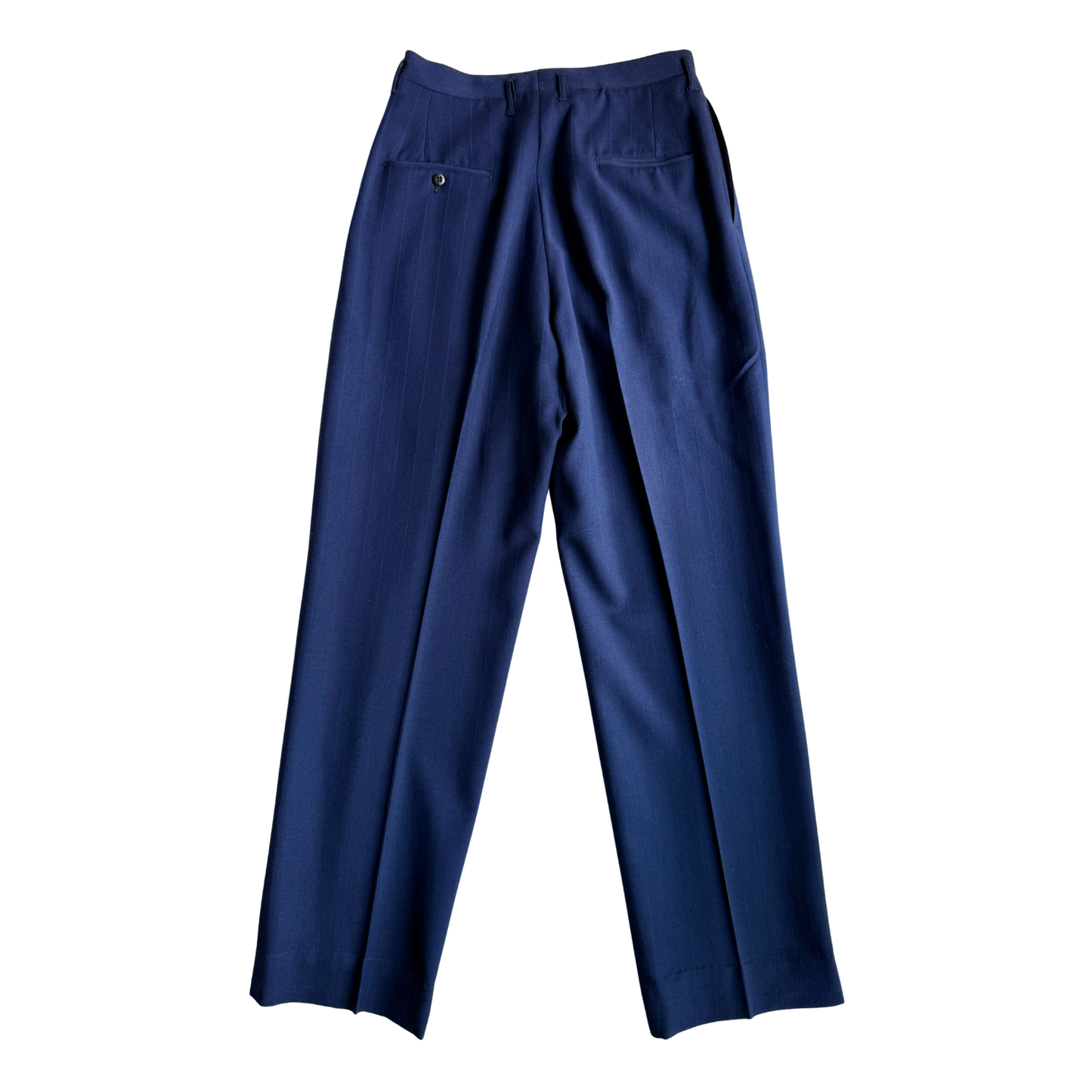 1940s Dark Blue Striped Wool Pleated Dress Pants (30)
