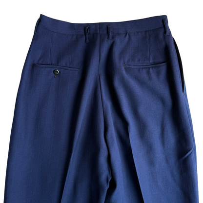 1940s Dark Blue Striped Wool Pleated Dress Pants (30)