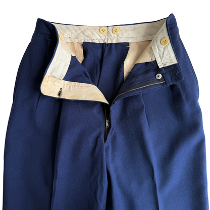 1940s Dark Blue Striped Wool Pleated Dress Pants (30)