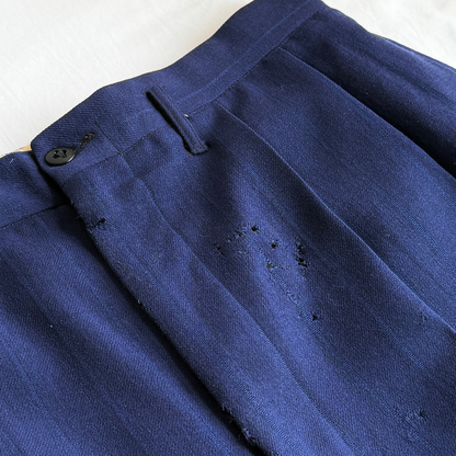 1940s Dark Blue Striped Wool Pleated Dress Pants (30)