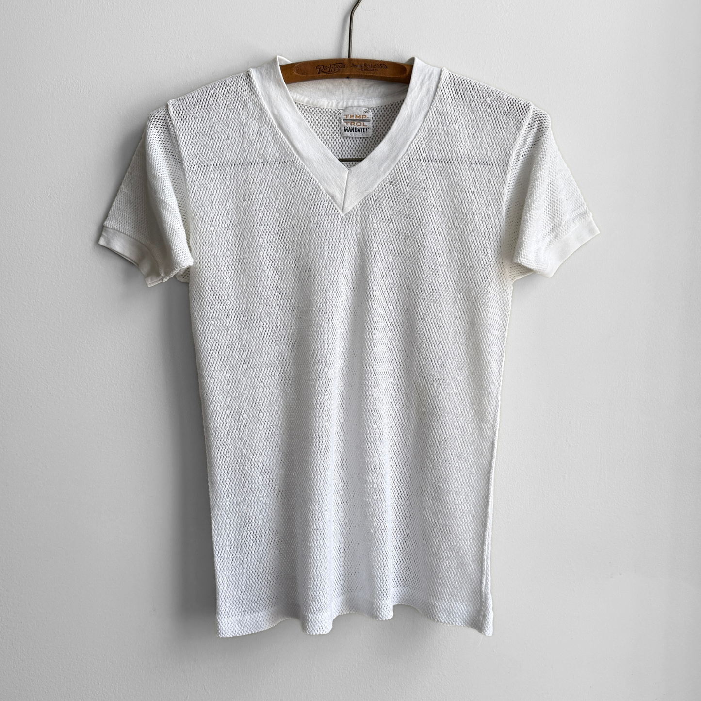 1980s White Mesh V-Neck Tee
