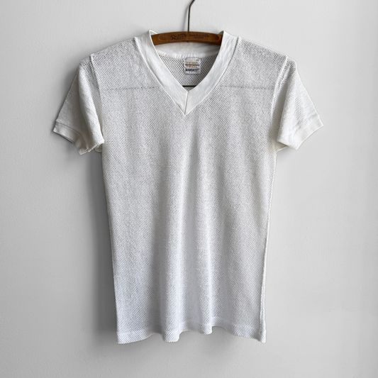 1980s White Mesh V-Neck Tee