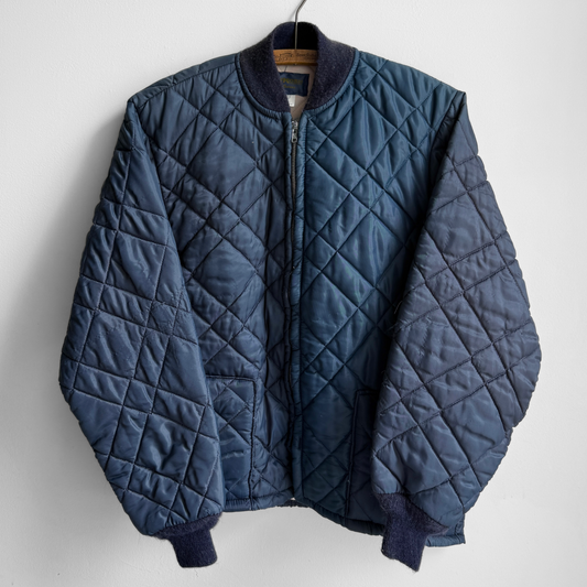1970s Navy Blue Quilted Bomber Jacket