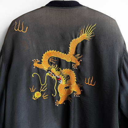 1980s Faded Black Chinese Souvenir Bomber Jacket