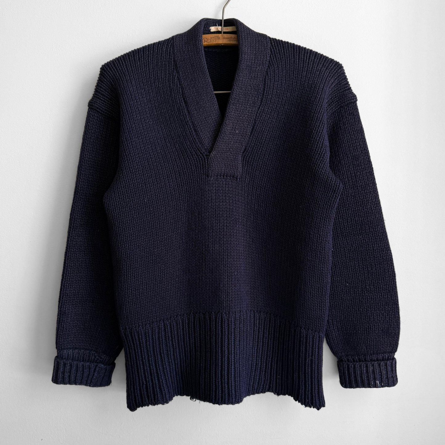 1940s Navy Blue Knit V-Neck Sweater