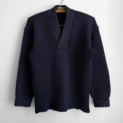 1940s Navy Blue Knit V-Neck Sweater