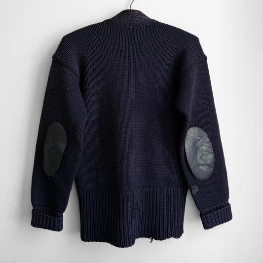 1940s Navy Blue Knit V-Neck Sweater