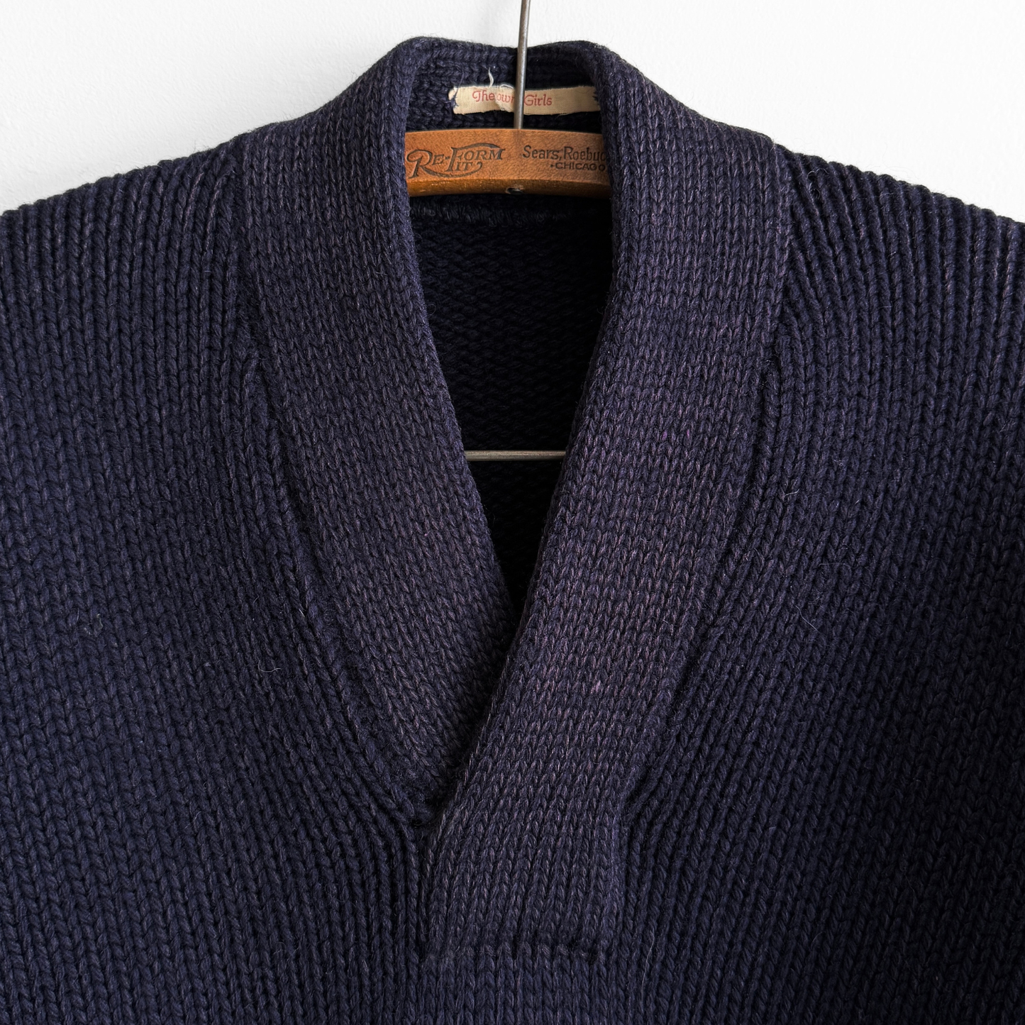 1940s Navy Blue Knit V-Neck Sweater